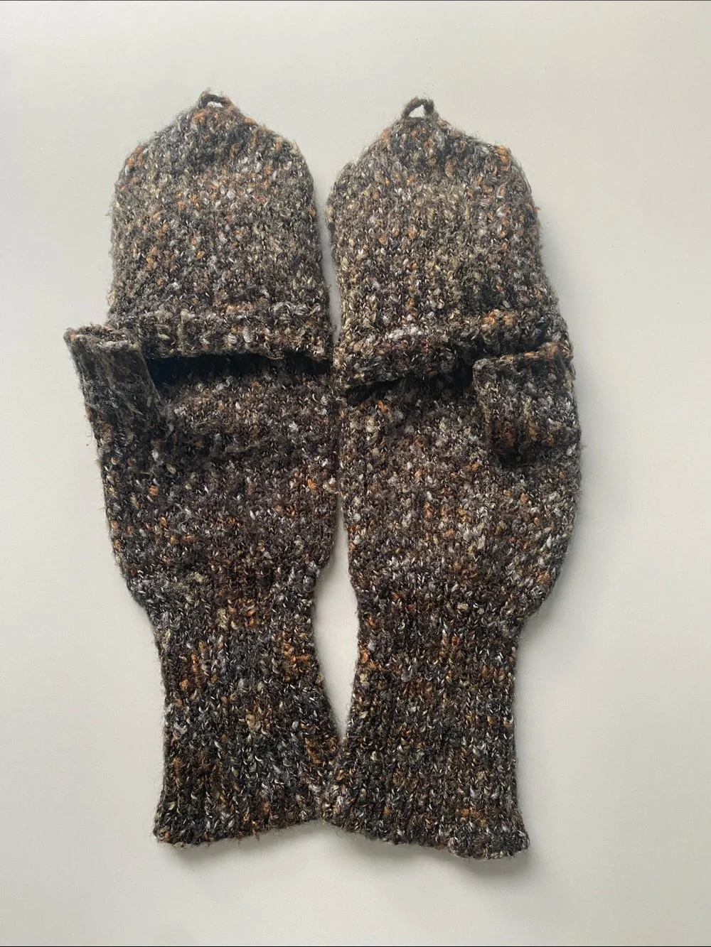 Anthropologie Brown Speckled Convertible Knit Mittens